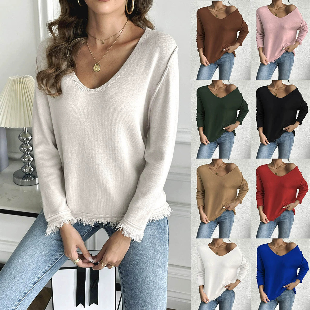 Forever 21 Cropped Long Sleeve Tight Knit Sweater Short Fringe
